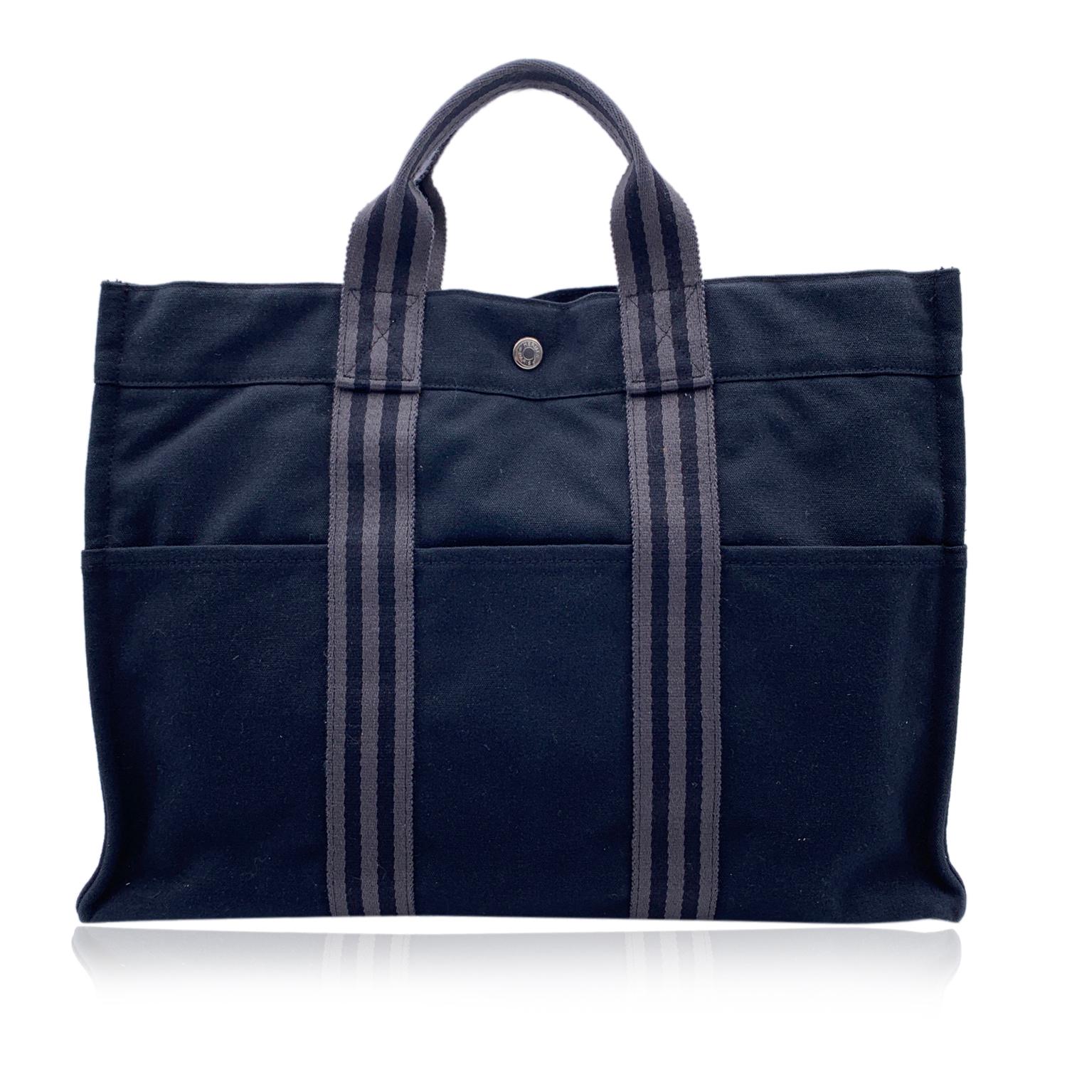 Hermes Paris Vintage Black Cotton Fourre Tout MM Bag Tote 2