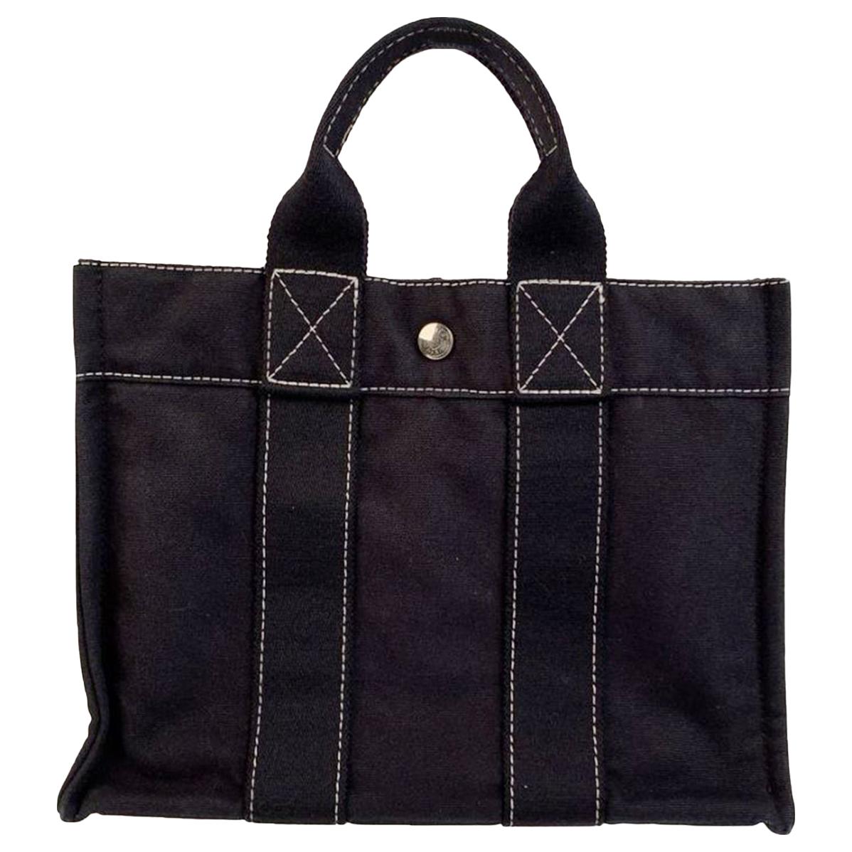 Hermes Paris Vintage Black Cotton Fourre Tout PM Tote Bag