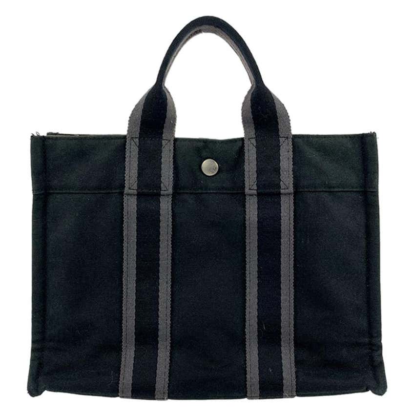 Hermes Paris Vintage Black Cotton Fourre Tout PM Tote Bag For Sale at ...
