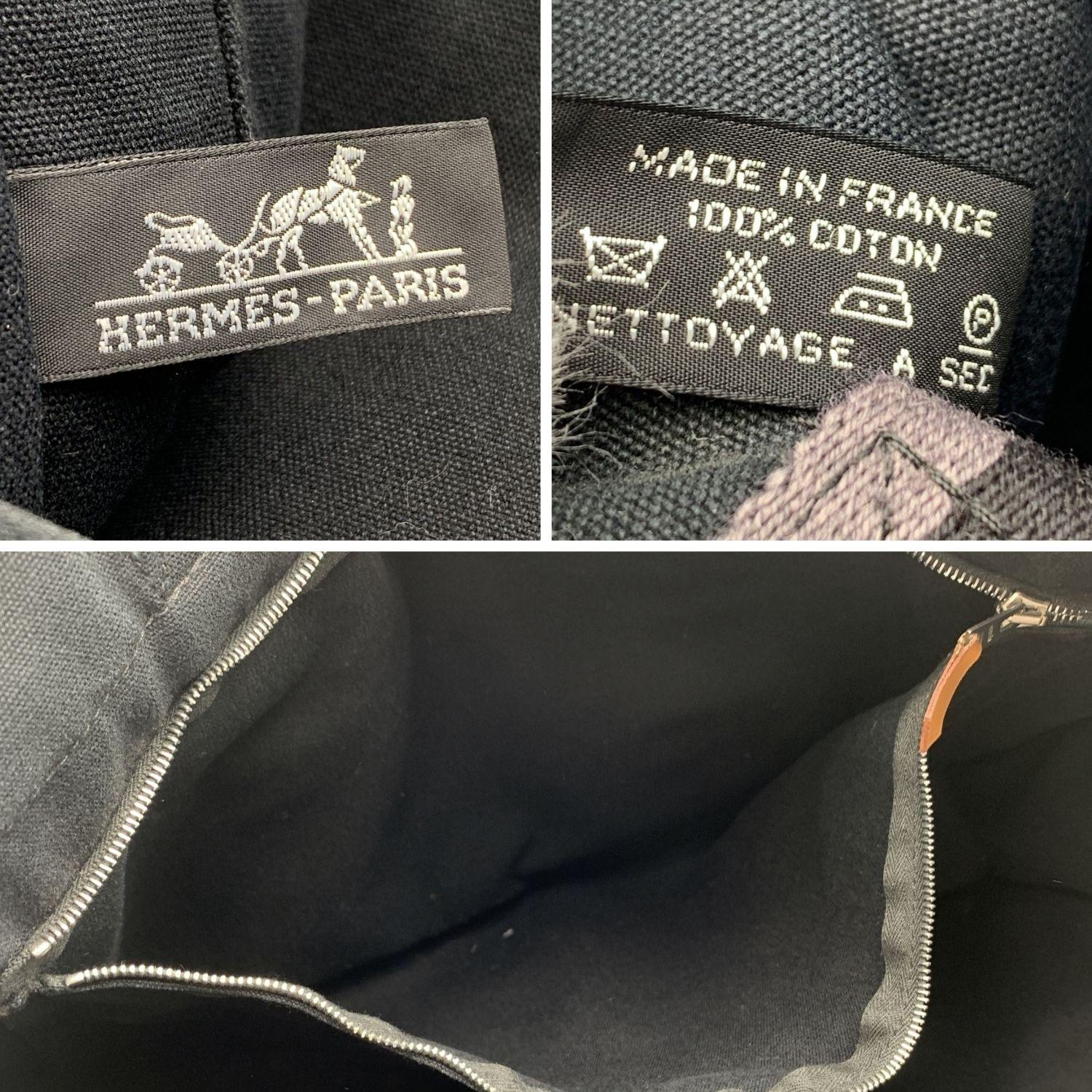 Hermes Paris Vintage Black Gray Cotton Fourre Tout MM Tote Bag 3