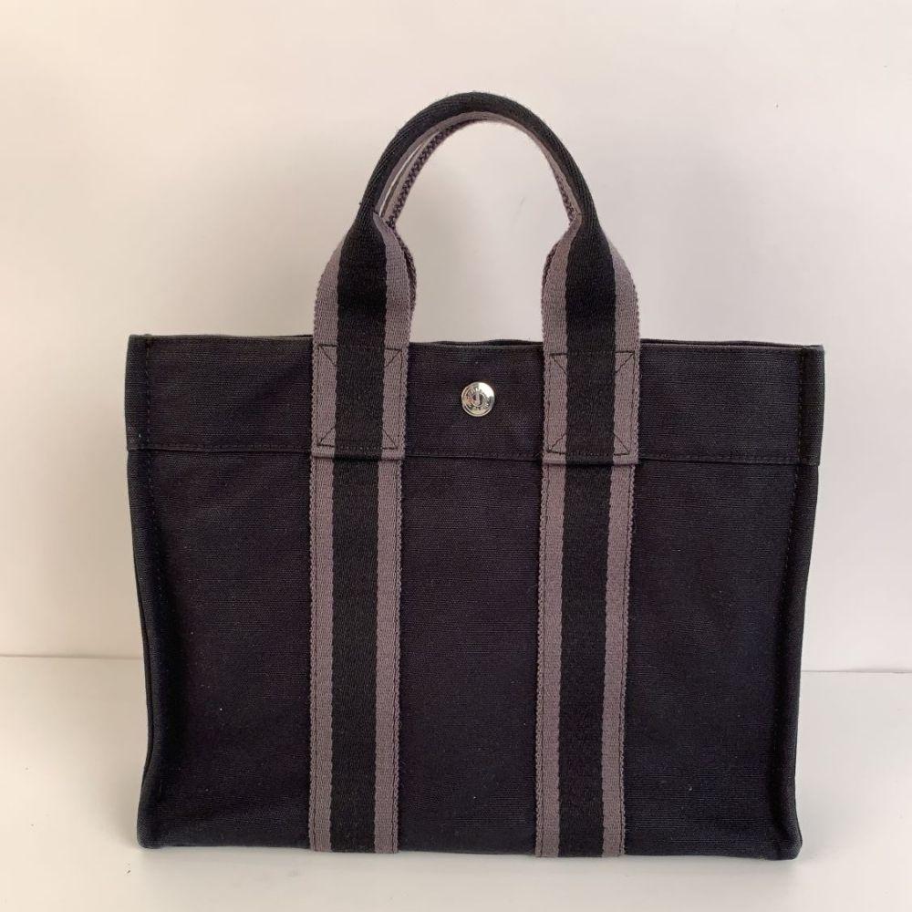 Hermes Paris Vintage Black Gray Cotton Fourre Tout PM Bag 1