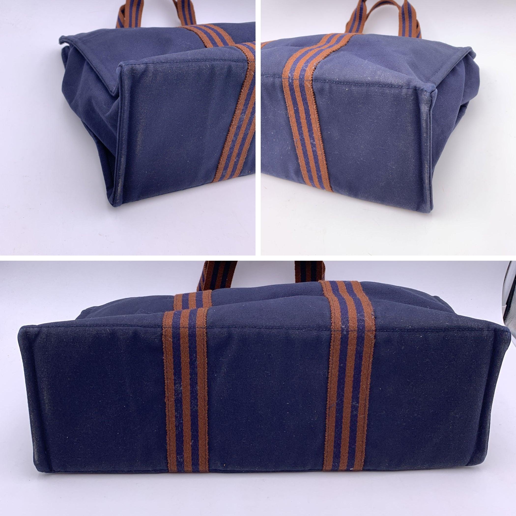 Women's Hermes Paris Vintage Blue and Brown Canvas Fourre Tout GM Bag Tote