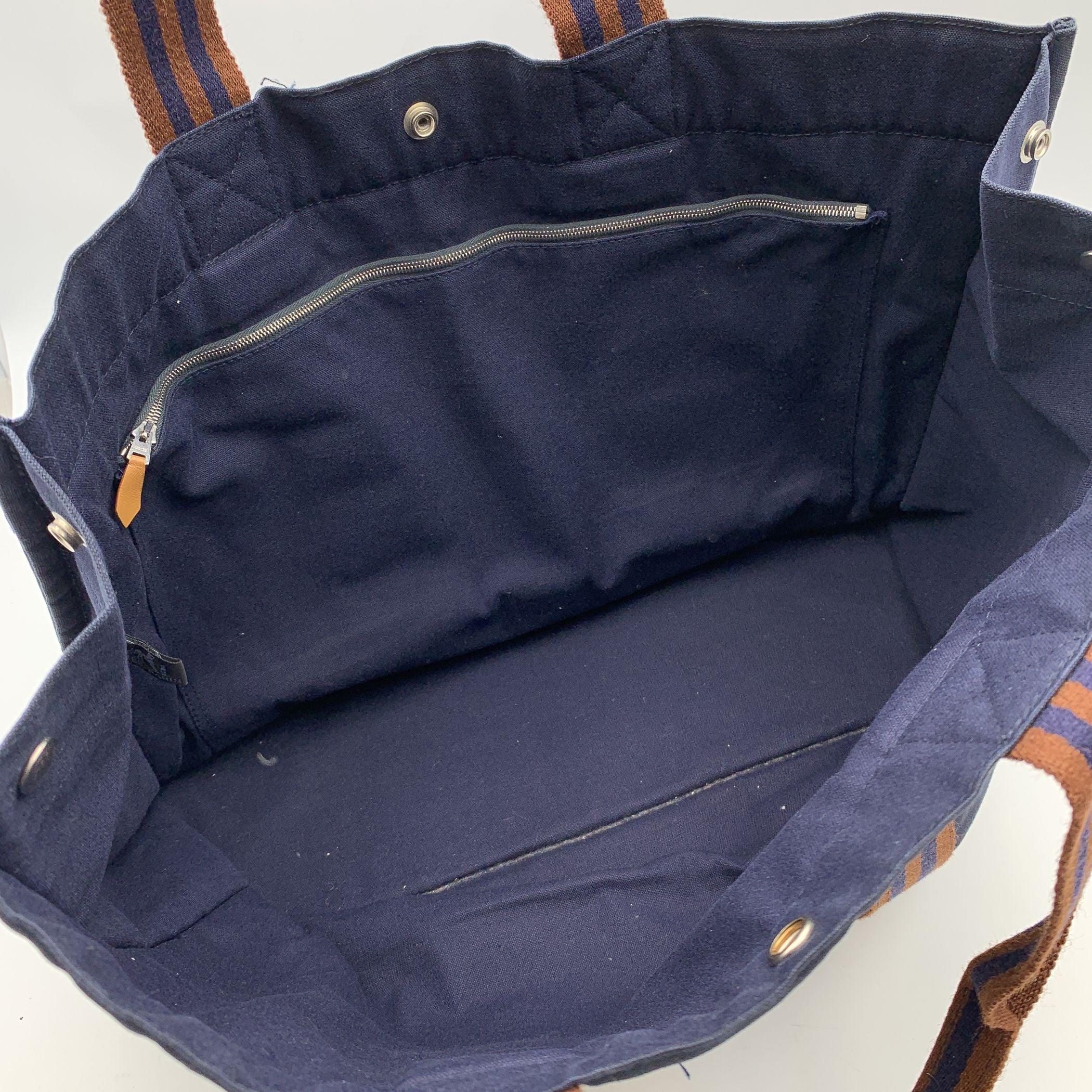 Hermes Paris Vintage Blue and Brown Canvas Fourre Tout GM Bag Tote 1