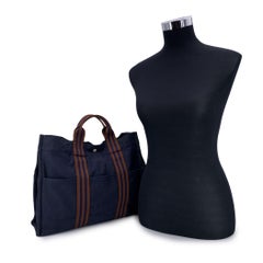 Hermes Paris Vintage Blue and Brown Cotton Fourre Tout MM Tote