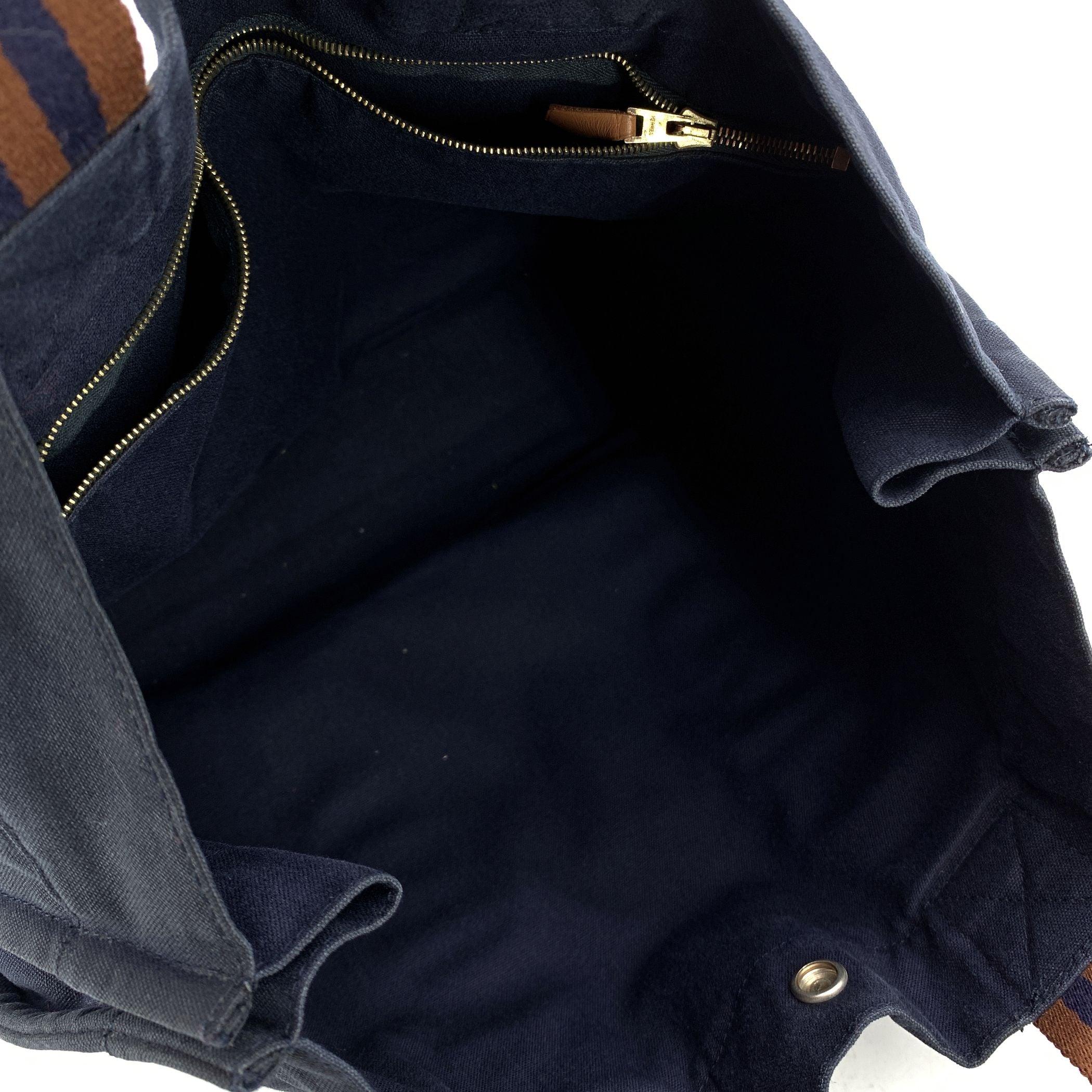 Hermes Paris Vintage Blue and Brown Cotton Fourre Tout MM Tote In Good Condition In Rome, Rome