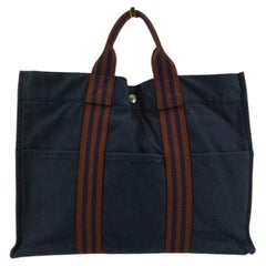 Hermes Paris Vintage Blue and Brown Cotton Fourre Tout MM Tote