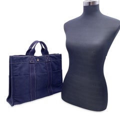 Hermes Paris Vintage Blau Canvas Baumwolle Fourre Tout MM Tasche Tote