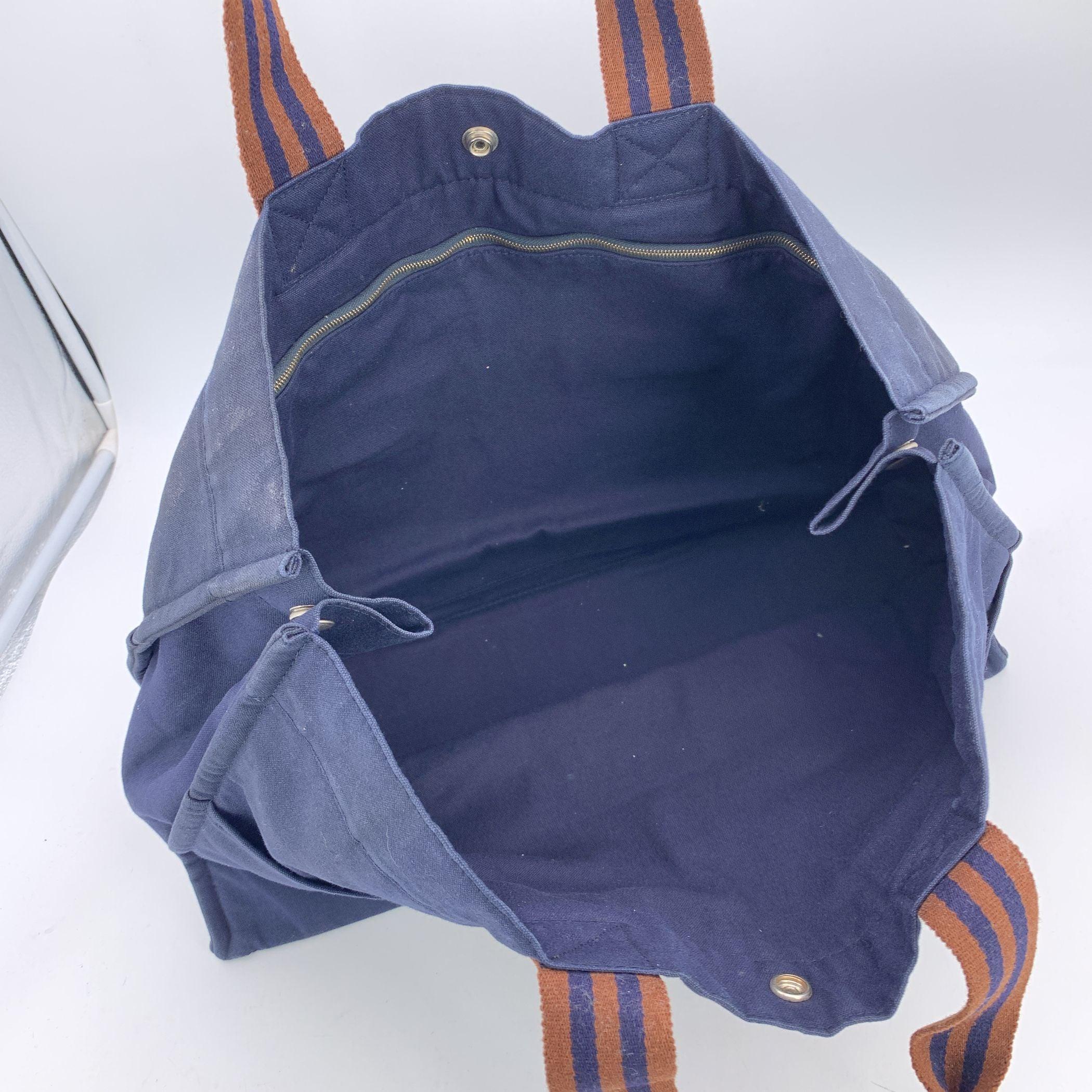 Women's Hermes Paris Vintage Blue Canvas Cotton Fourre Tout MM Bag Tote
