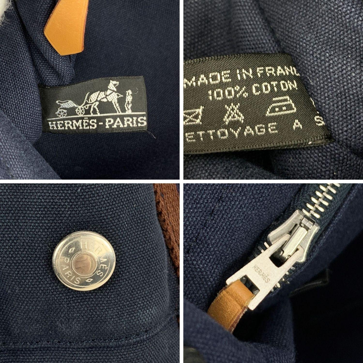 Black Hermes Paris Vintage Blue Cotton Fourre Tout PM Tote Bag