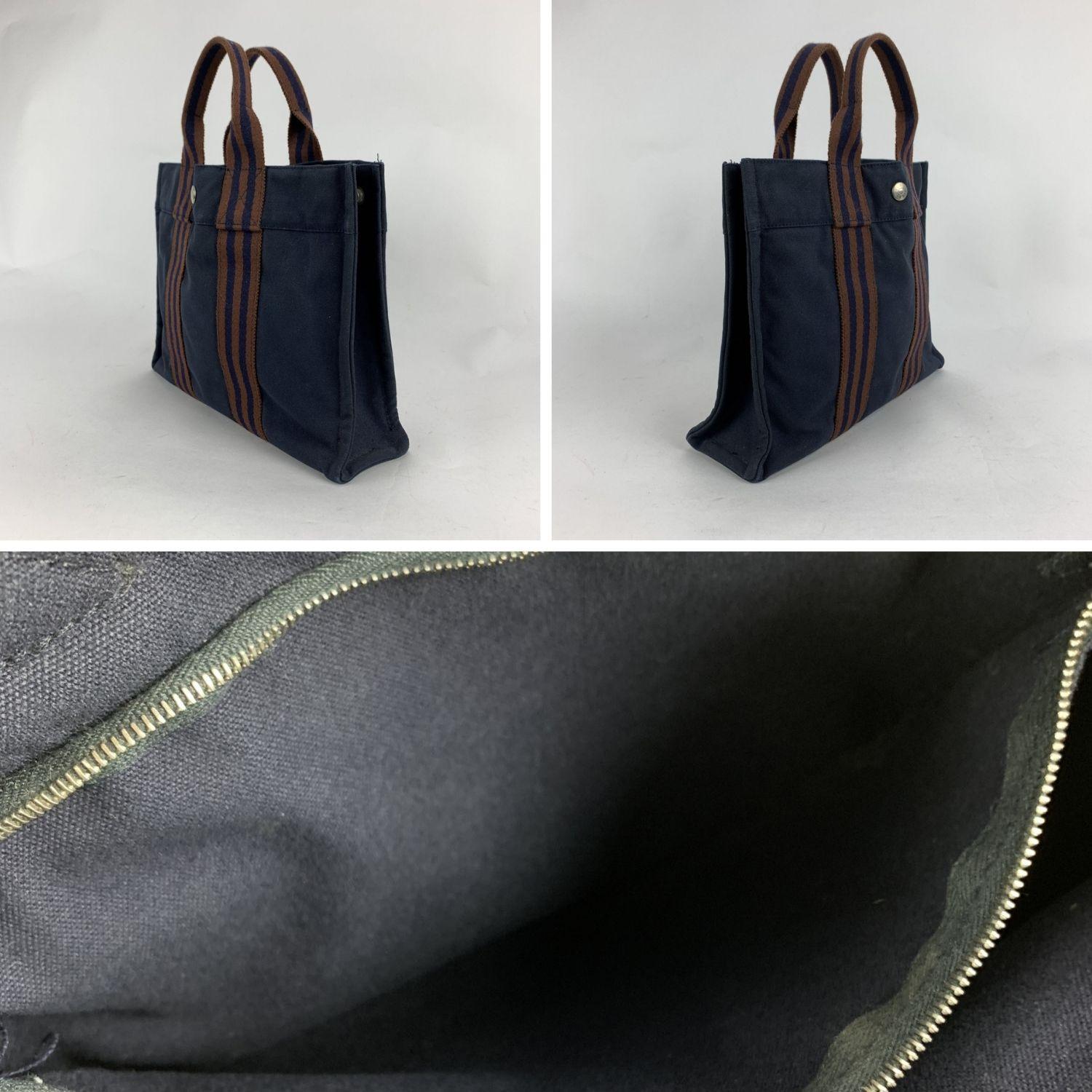 Hermes Paris Vintage Blue Cotton Fourre Tout PM Tote Bag In Excellent Condition In Rome, Rome