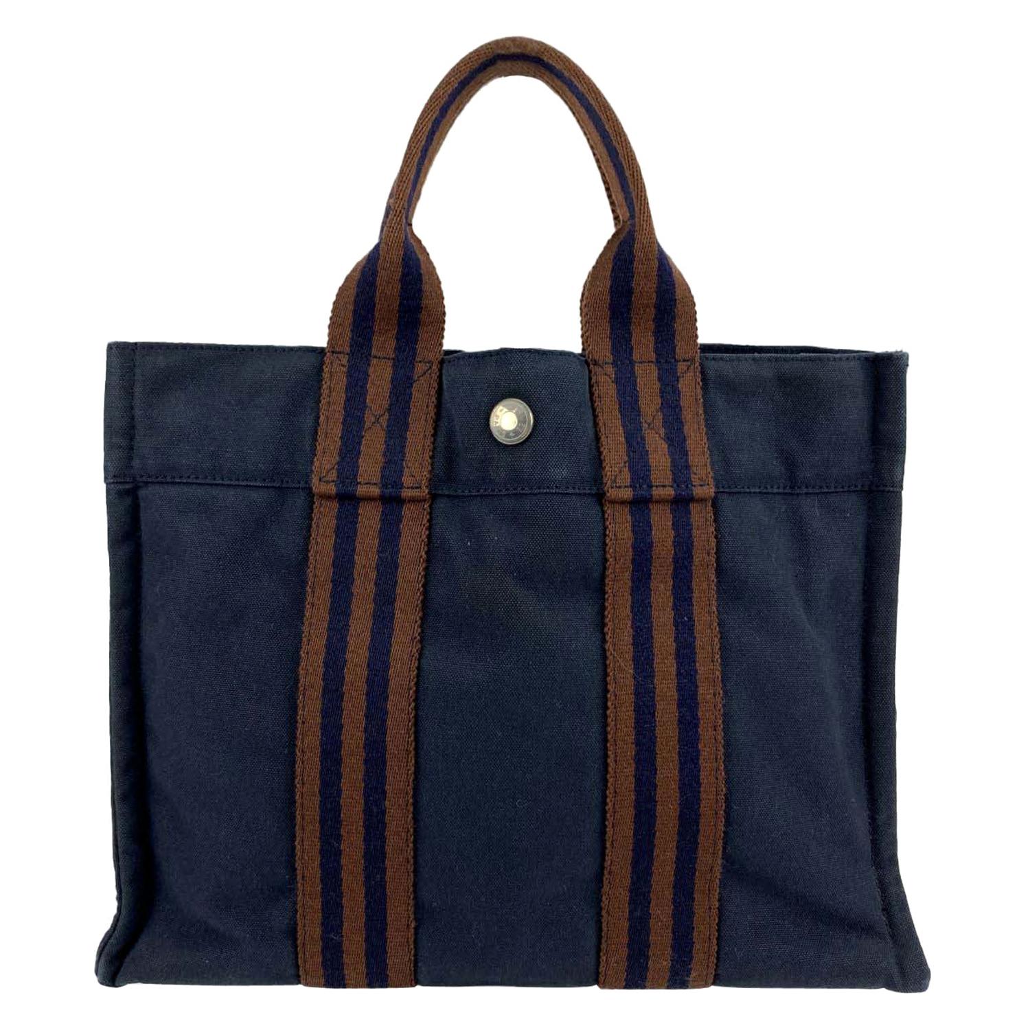 Hermes Paris Vintage Blue Cotton Fourre Tout PM Tote Bag