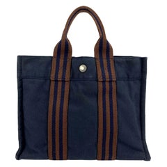 Hermes Paris Vintage Fourre Tout PM Tote Bag aus blauer Baumwolle