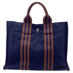 Vintage Fourre Tout PM Tragetasche aus blauer Baumwolle von Hermès Paris