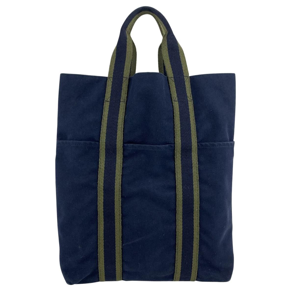 Hermes Paris Vintage Blue Green Fourre Tout Vertical Shopping Bag Tote