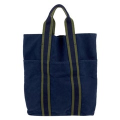Hermes Paris Vintage Blue Green Fourre Tout Vertical Shopping Bag Tote