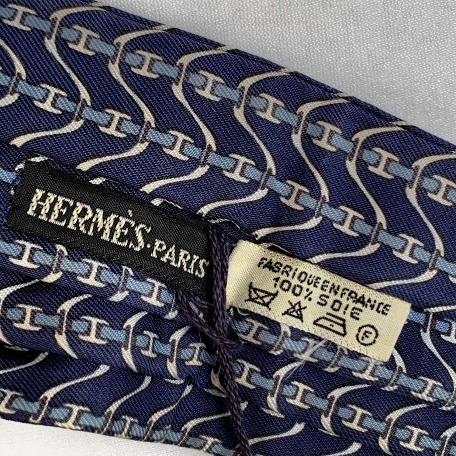 Women's or Men's Hermes Paris Vintage Blue Silk Ascot Scarf H Print