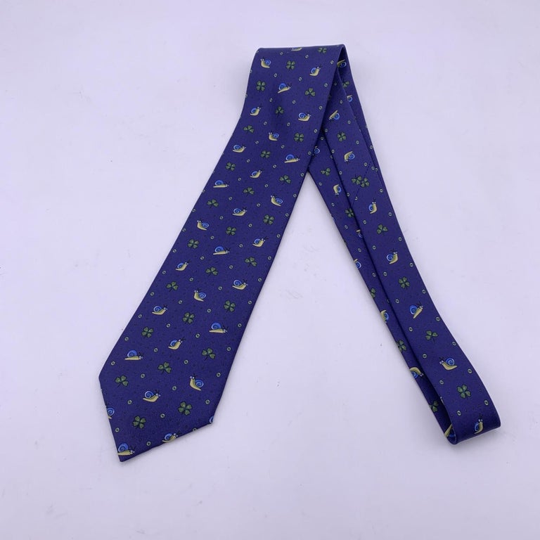 Hermes Paris Vintage Blue Silk Cow and Frog Print Neck Tie 7893 MA For ...