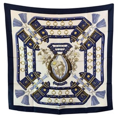 Hermes Paris Sciarpa vintage in seta blu Aux Champs 1970 Cathy Latham