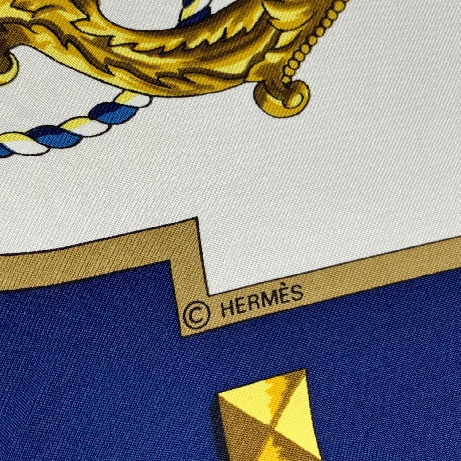 Women's Hermes Paris Vintage Blue Silk Scarf Les Clefs 1965 Caty Latham