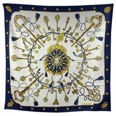 Hermes Paris Vintage Blue Silk Scarf Les Clefs 1965 Caty Latham