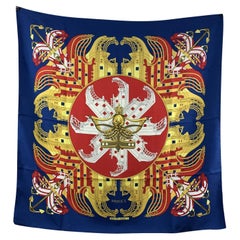 Hermes Paris Sciarpa vintage in seta blu Proues 1974 Philippe Ledoux
