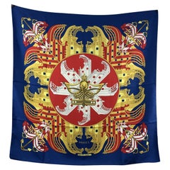 Hermes Paris Vintage Blue Silk Scarf Proues 1974 Philippe Ledoux