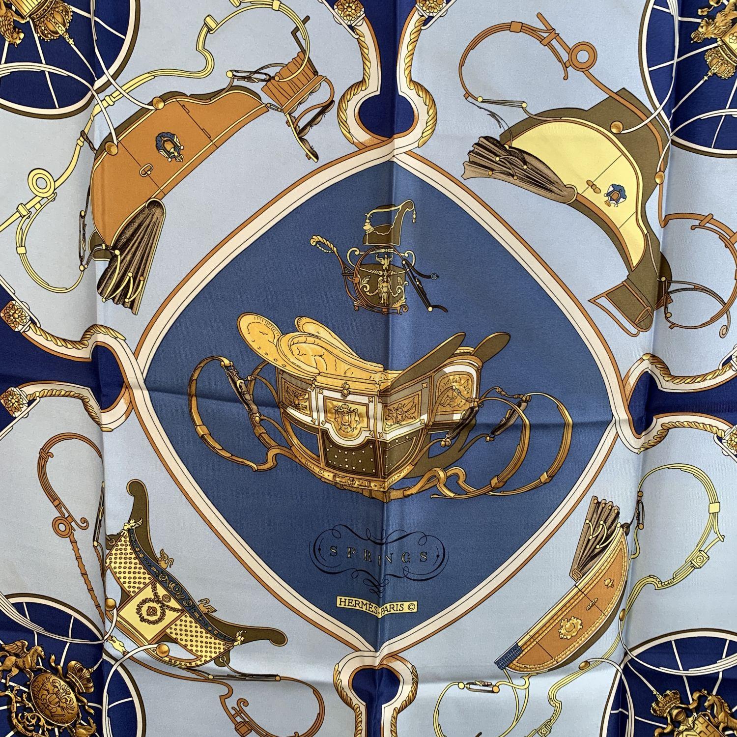 Hermes Paris Vintage Blue Silk Scarf Springs 1974 Philippe Ledoux In Excellent Condition In Rome, Rome
