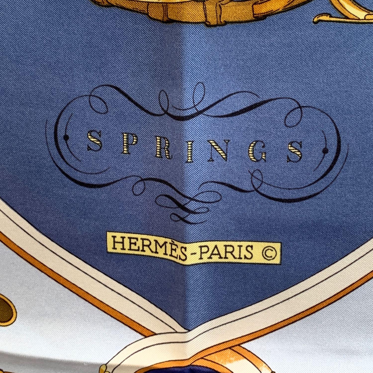 Hermes Paris Vintage Blue Silk Scarf Springs 1974 Philippe Ledoux In Excellent Condition In Rome, Rome