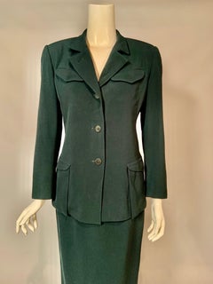 Hermes, Paris Vintage Bottle Green Wool Midi Skirt Suit