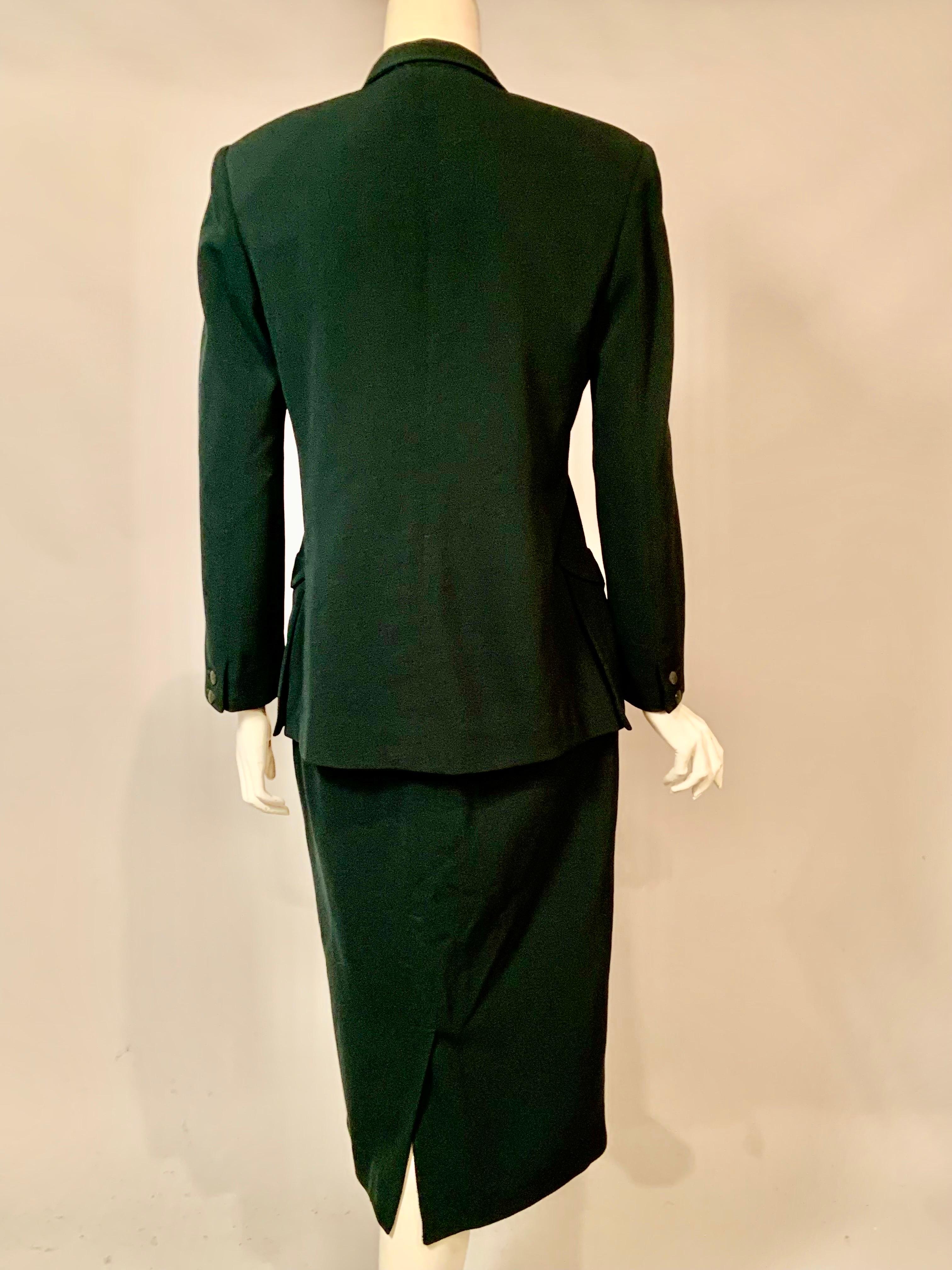 Women's Hermes, Paris Vintage Bottle Green Wool Midi Skirt Suit For Sale