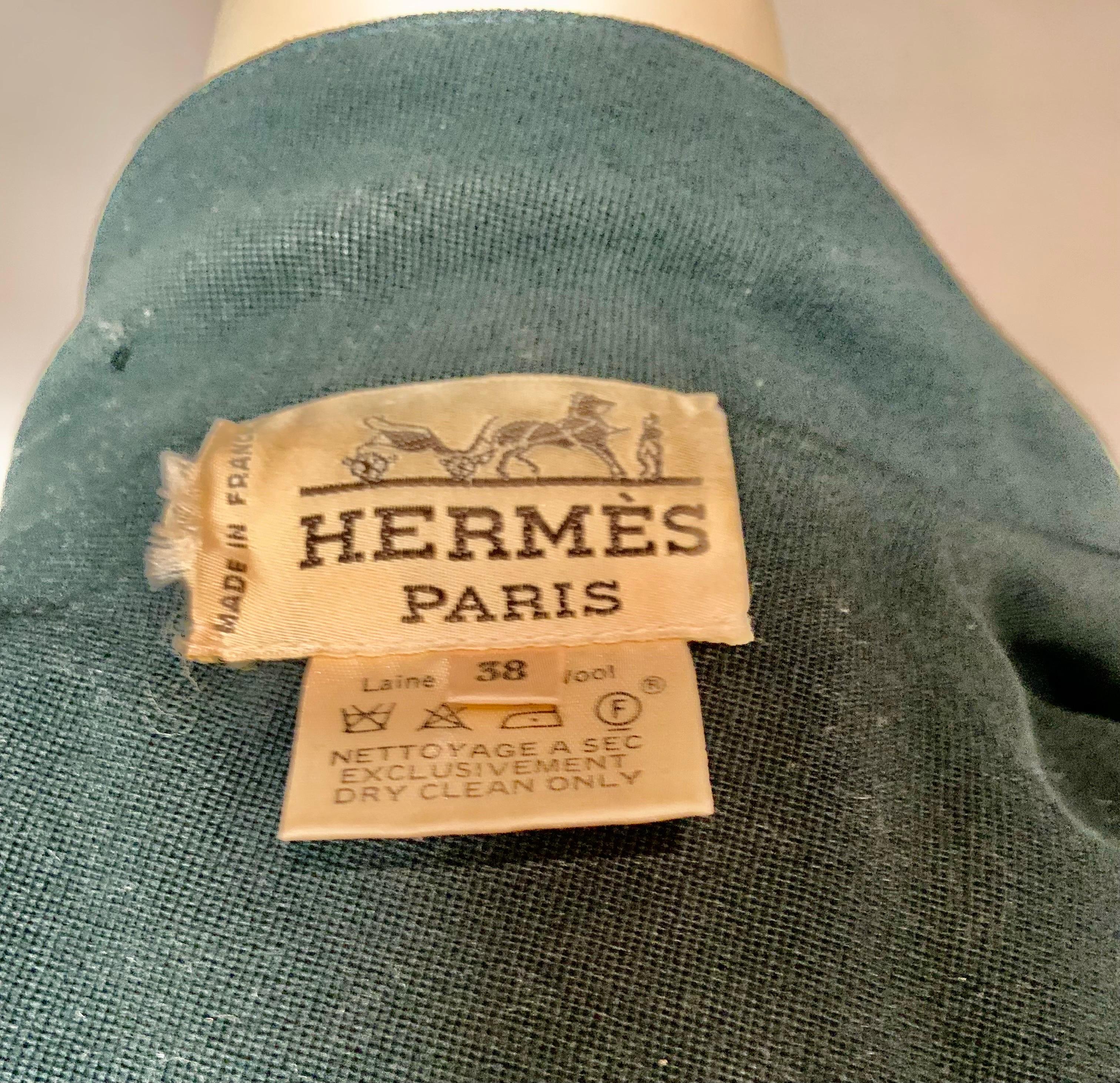 Hermes, Paris Vintage Bottle Green Wool Midi Skirt Suit For Sale 1