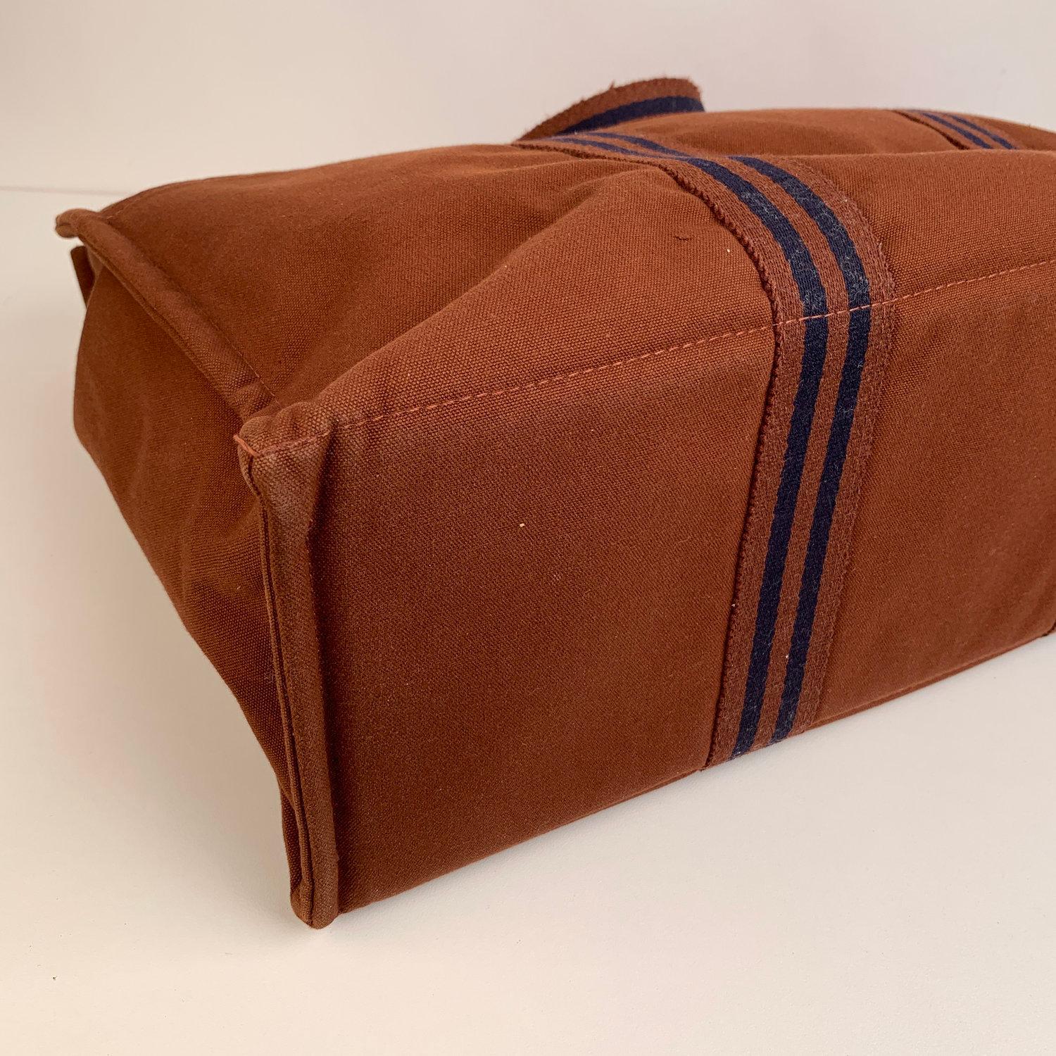 Hermes Paris Vintage Brown Cotton Canvas Tote Handbag Fourre Tout GM 2