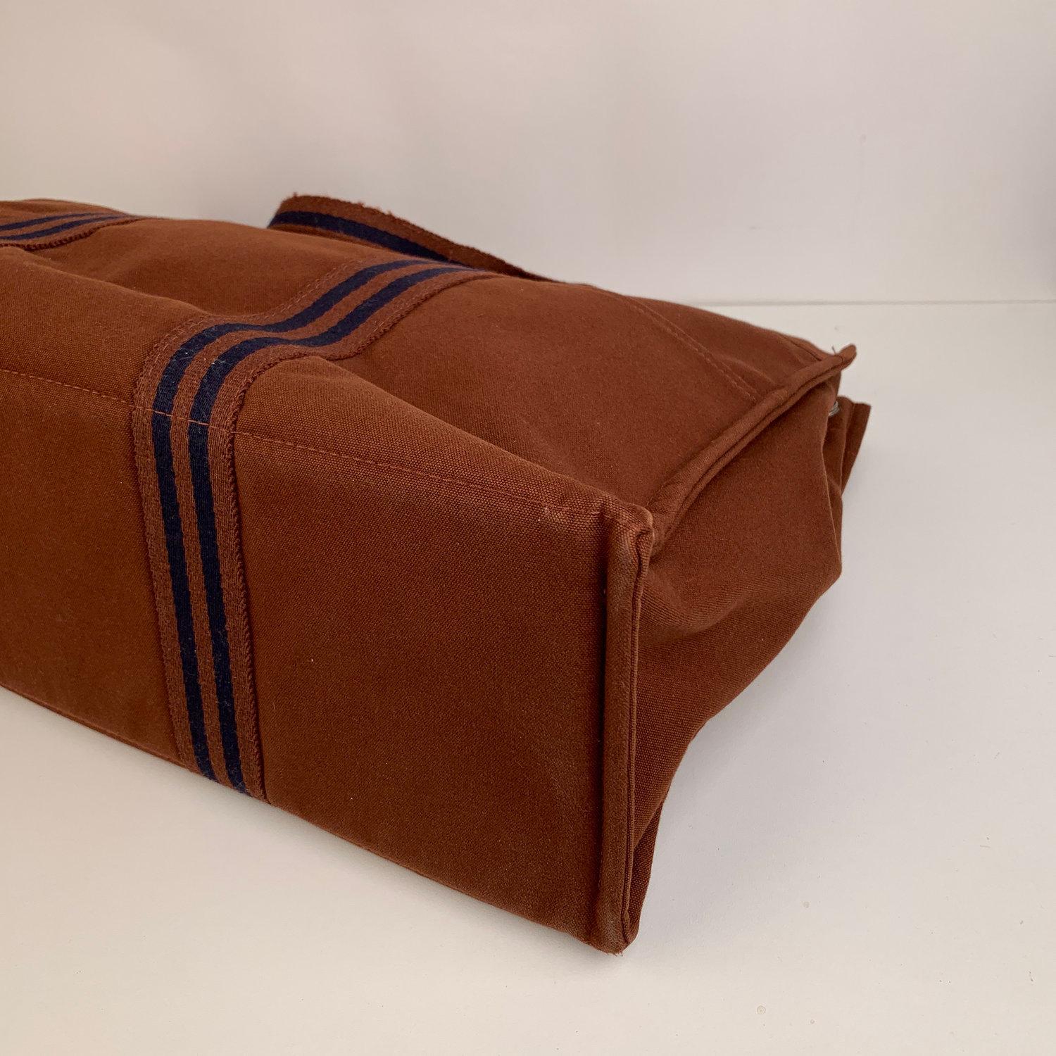 Hermes Paris Vintage Brown Cotton Canvas Tote Handbag Fourre Tout GM 3