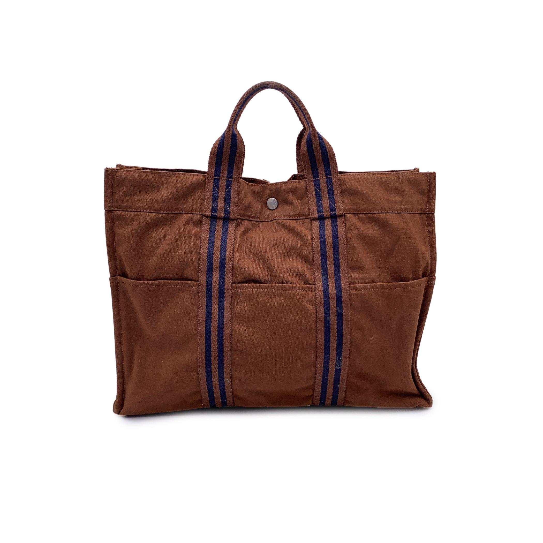 Hermes Paris Vintage Brown Cotton Fourre Tout MM Tote Bag In Good Condition In Rome, Rome