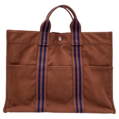 Hermes Paris Vintage Brown Cotton Fourre Tout MM Tote Bag