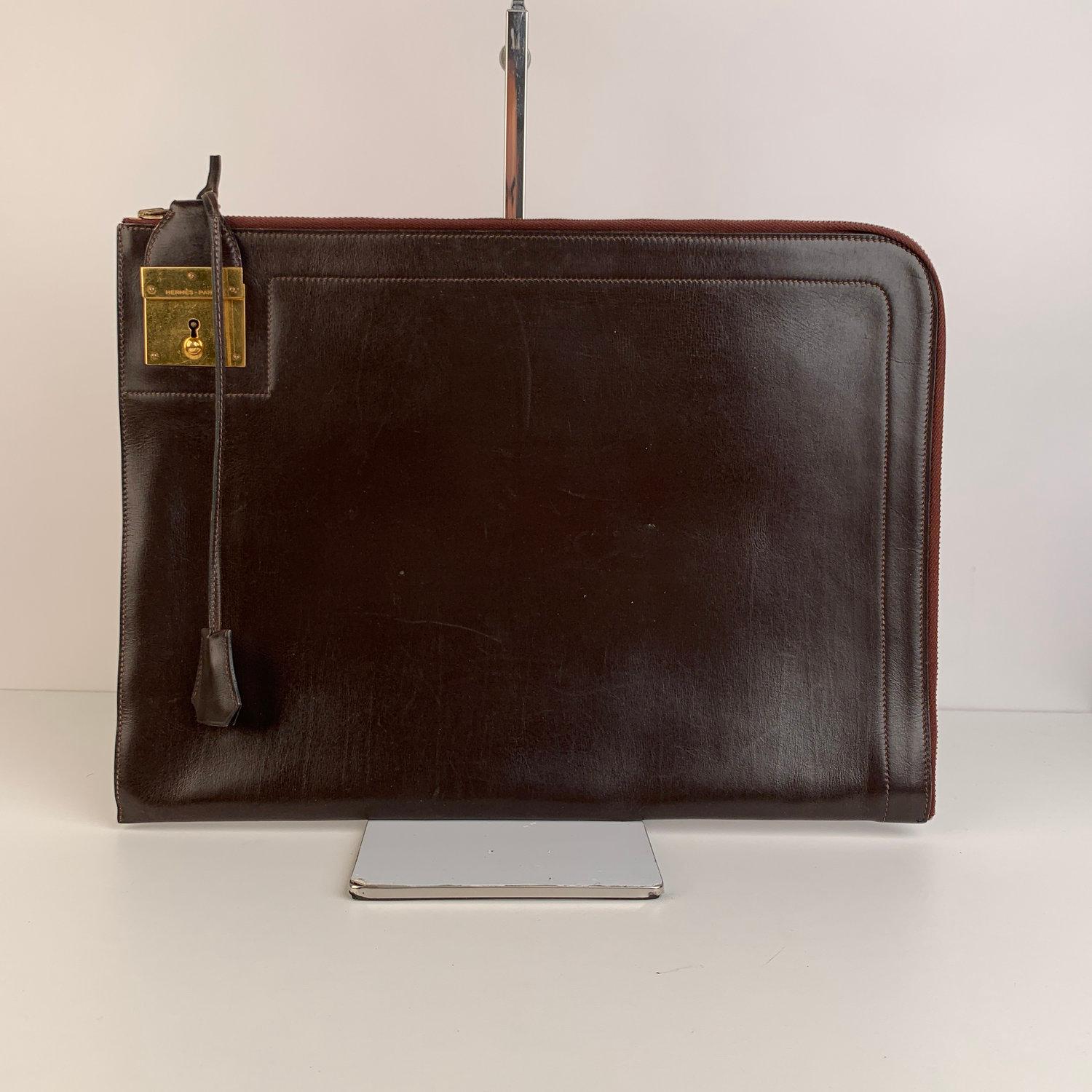Hermès - Porte-documents en cuir marron vintage pour portfolio, Paris Bon état à Rome, Rome