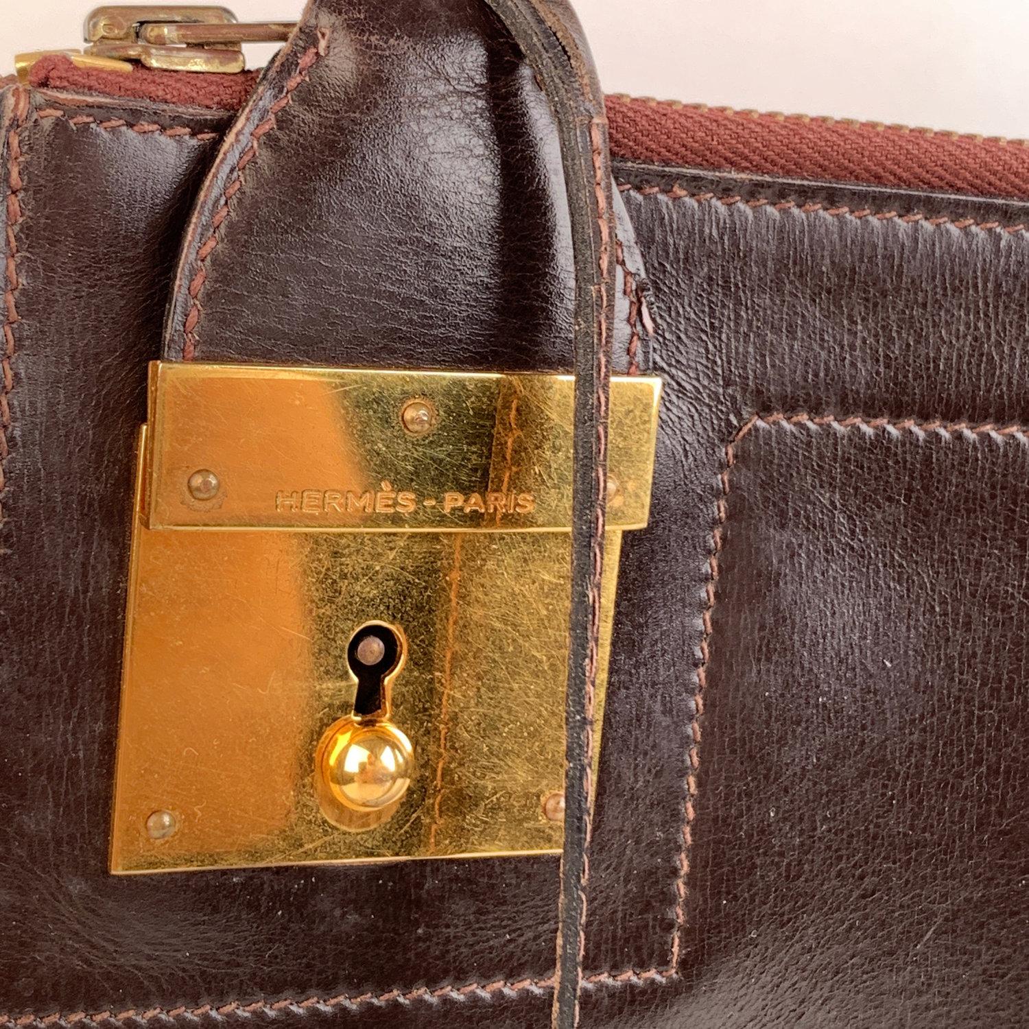  Hermès - Porte-documents en cuir marron vintage pour portfolio, Paris Unisexe 