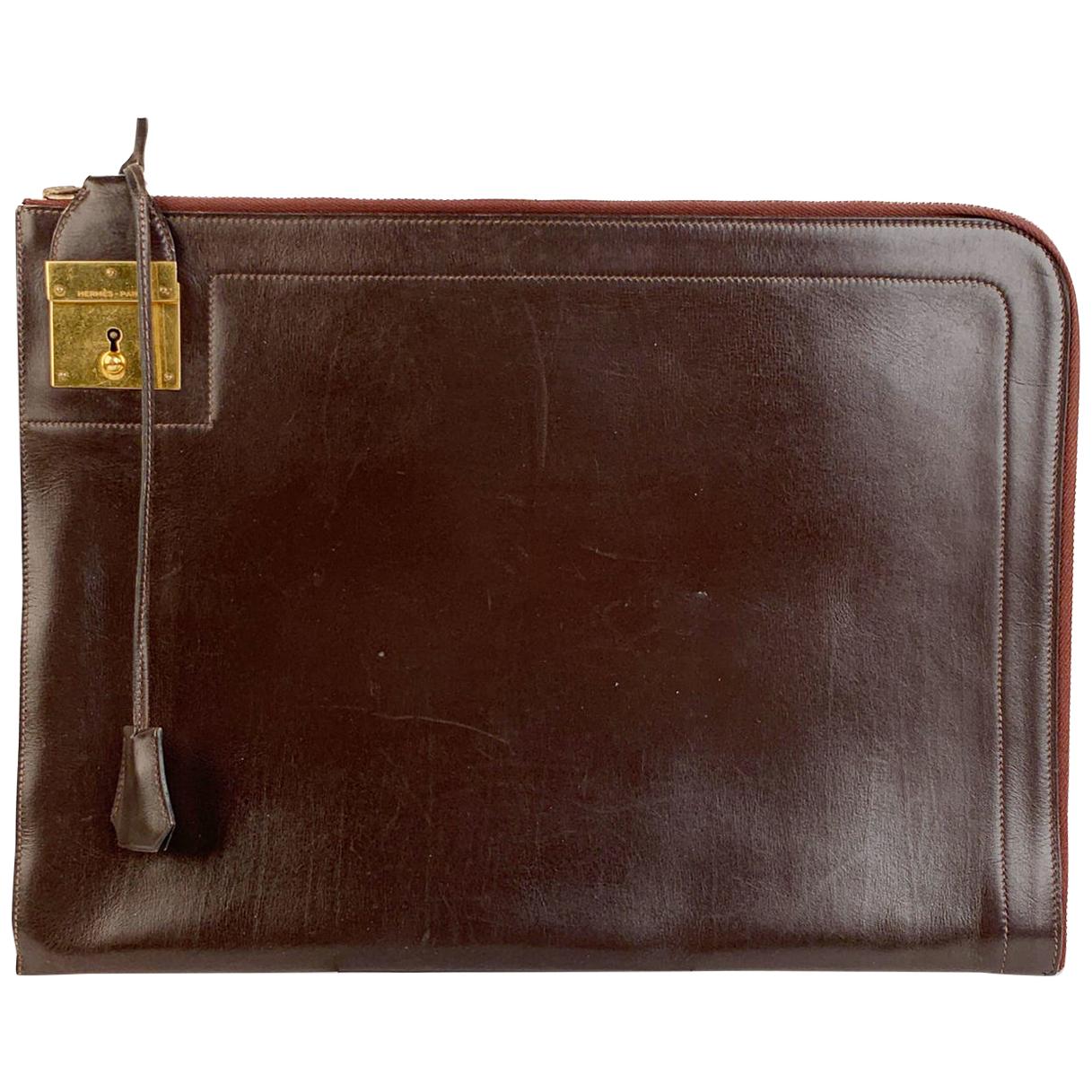 Hermès - Porte-documents en cuir marron vintage pour portfolio, Paris