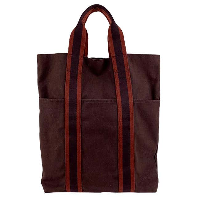 Hermes Burgundy Cotton Canvas Striped Tote For Sale at 1stDibs | hermes ...