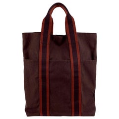 Hermes Paris Vintage Brown Red Fourre Tout Vertical Shopping Bag Tote