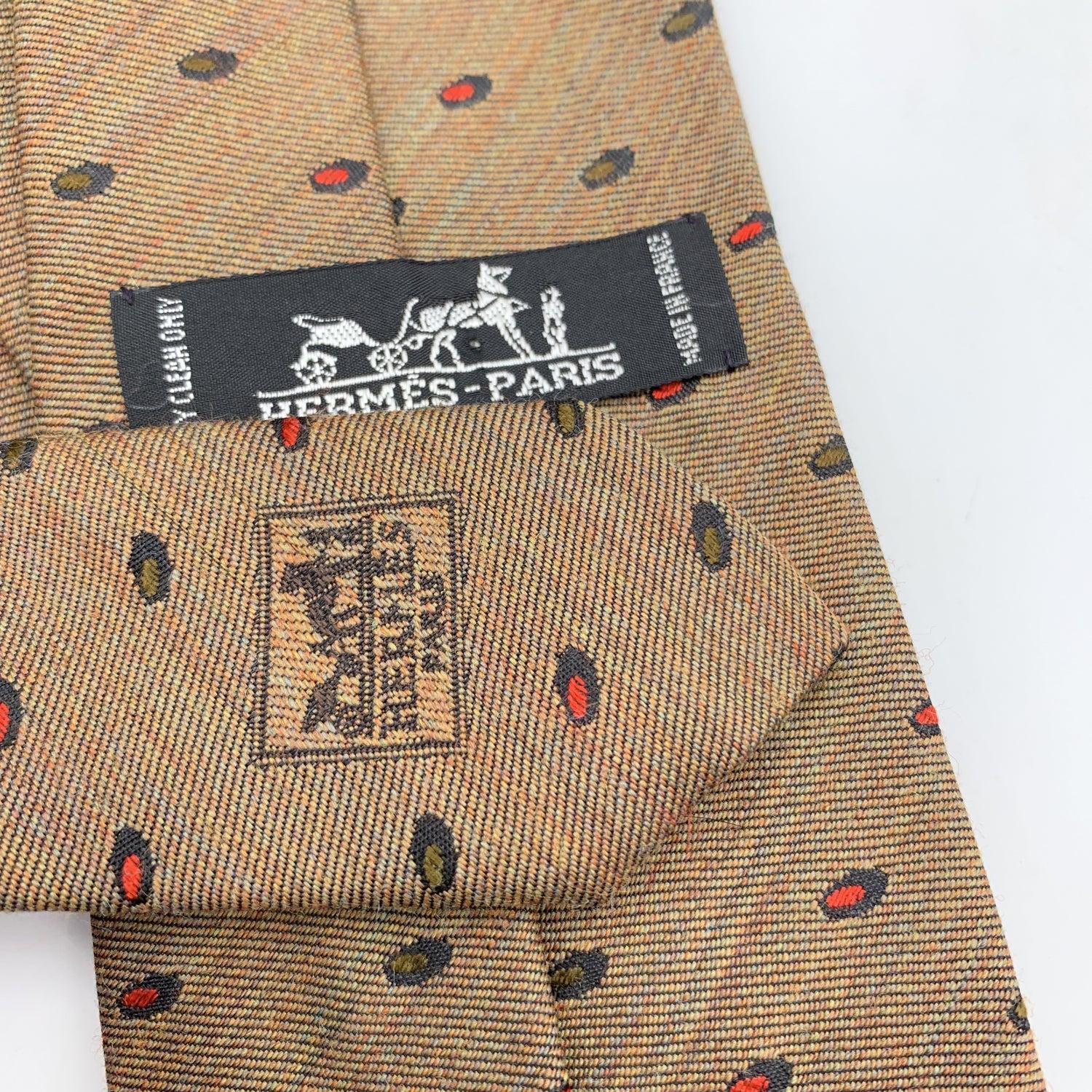 Hermes Paris Vintage Brown Silk and Wool Neck Tie 1