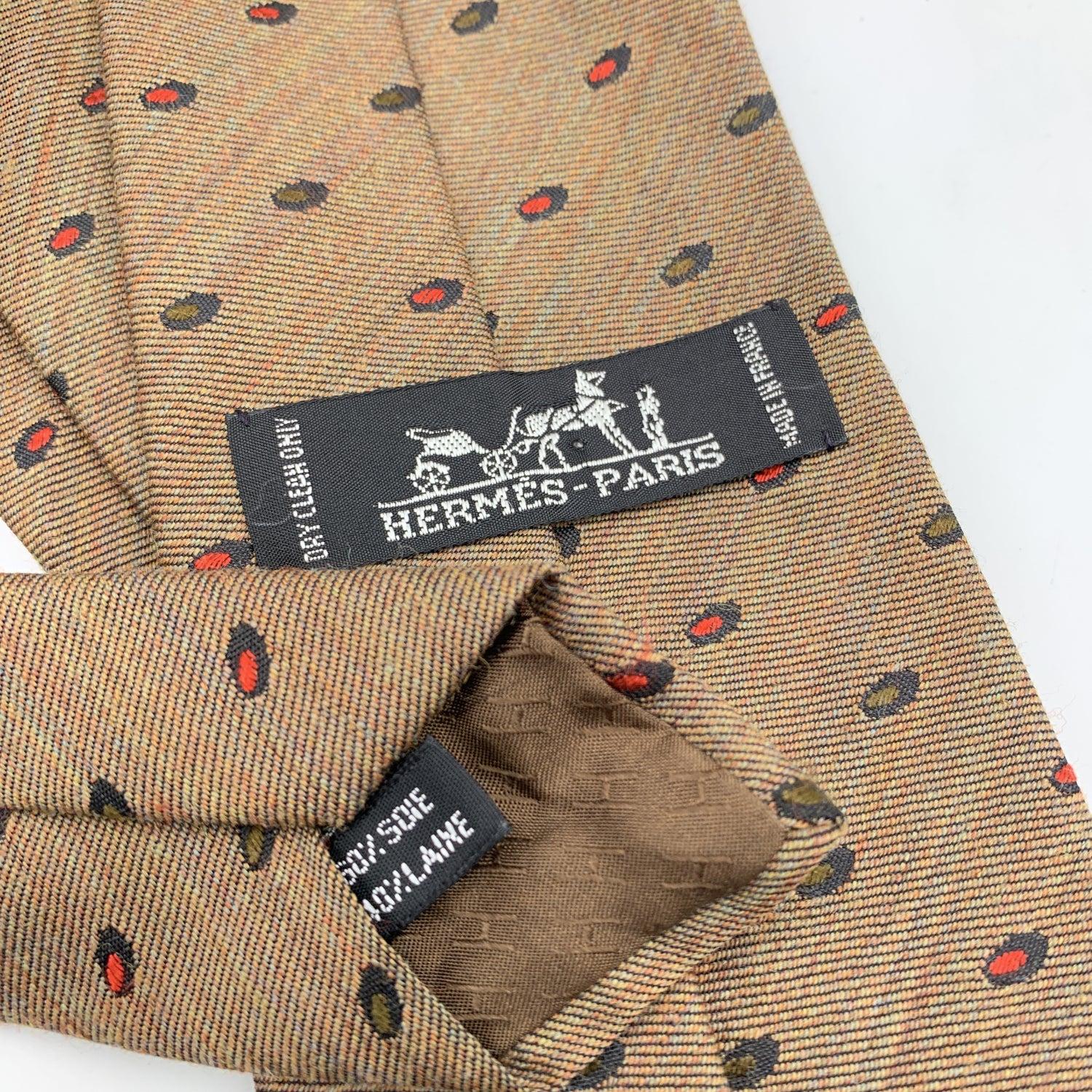 Hermes Paris Vintage Brown Silk and Wool Neck Tie 2