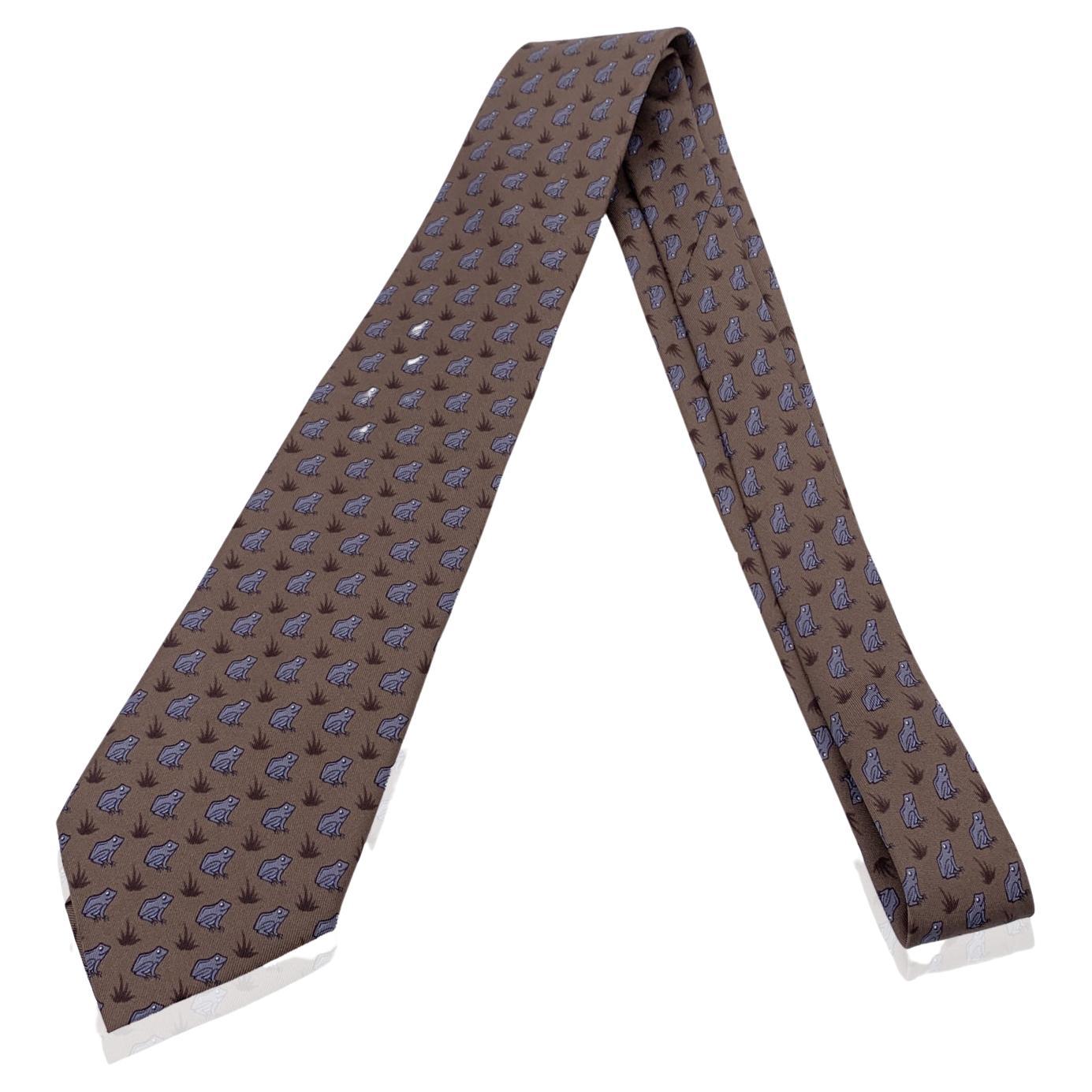 Hermes Paris Vintage Brown Silk Frogs Pattern 7257 MA Neck Tie
