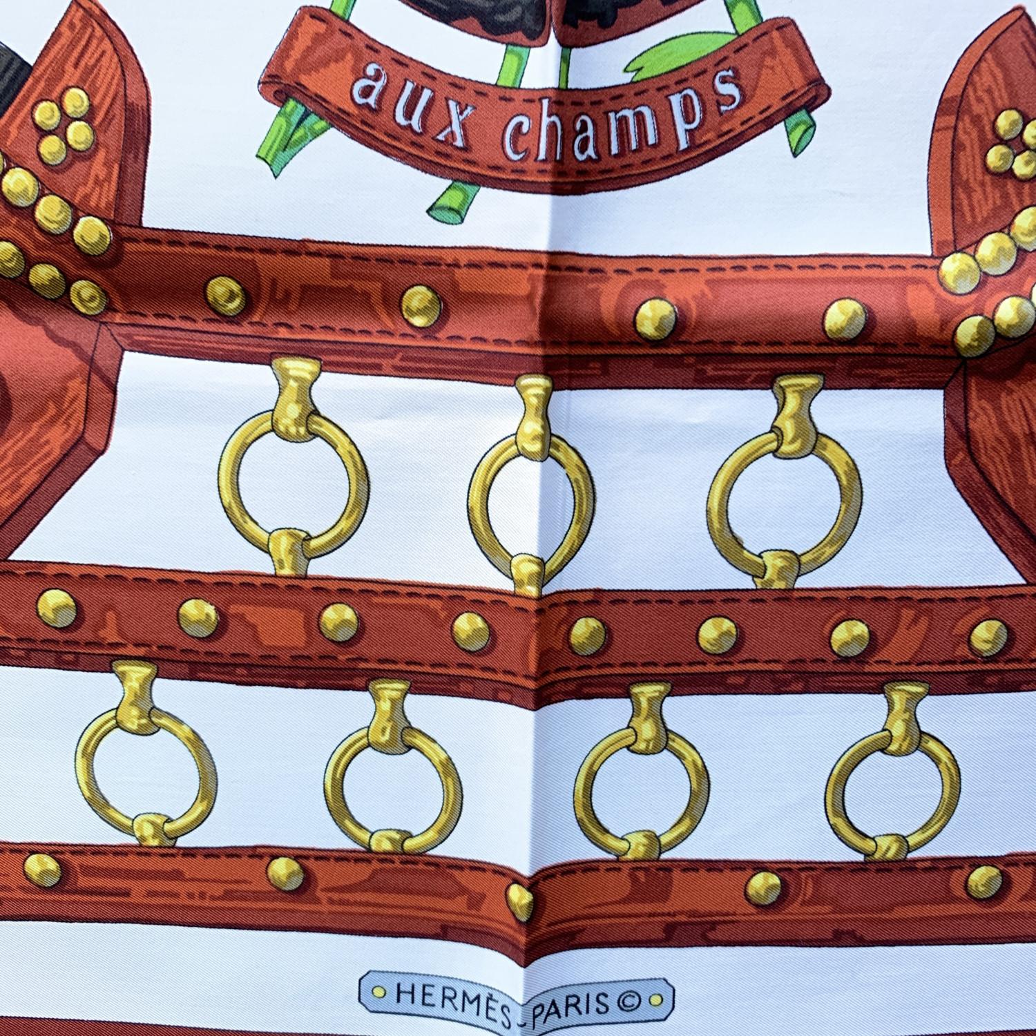 Hermes Paris Vintage Brown Silk Scarf Aux Champs 1970 Cathy Latham In Excellent Condition For Sale In Rome, Rome