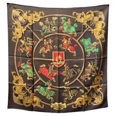 Hermes Paris Vintage Brown Silk Scarf Chevalerie 1970 Cathy Latham