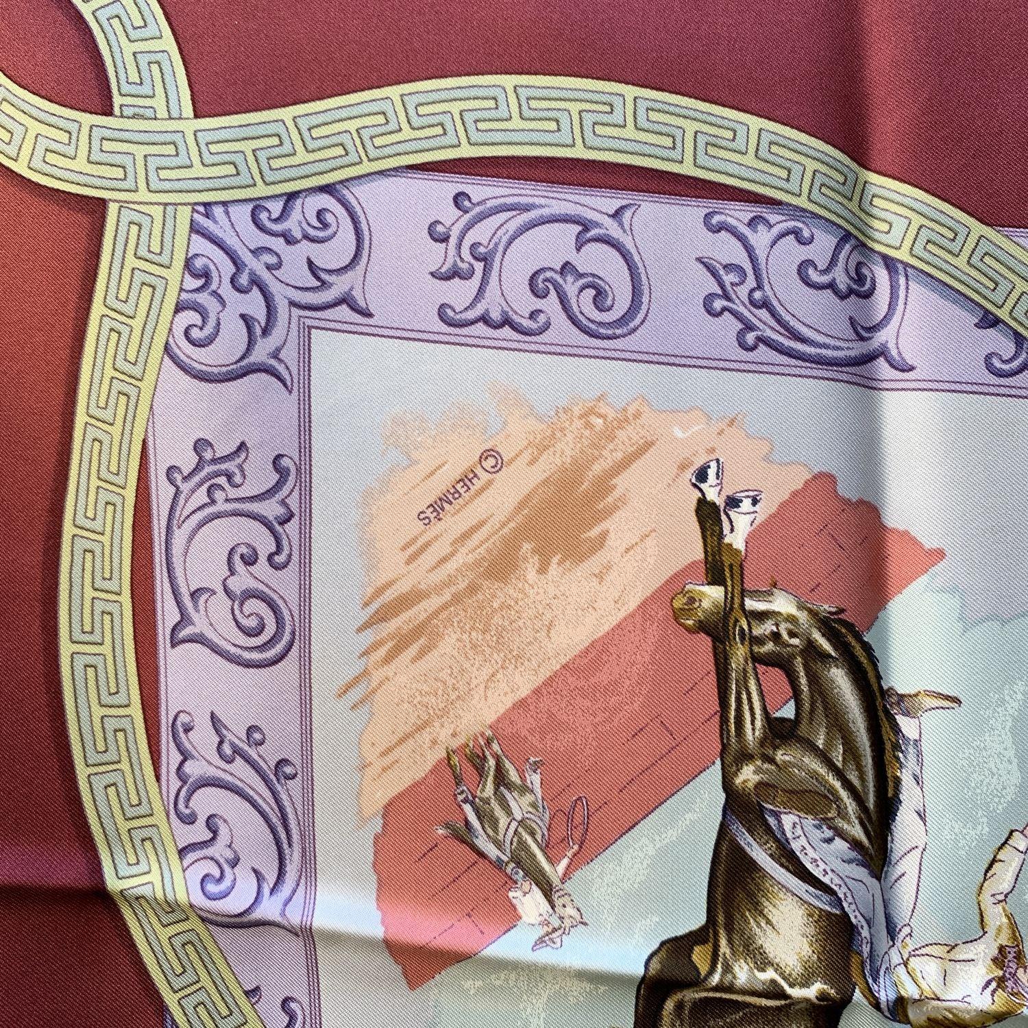 Hermes Paris Vintage Burgundy Silk Scarf Charreada 1990 De Fougerolle In Good Condition In Rome, Rome