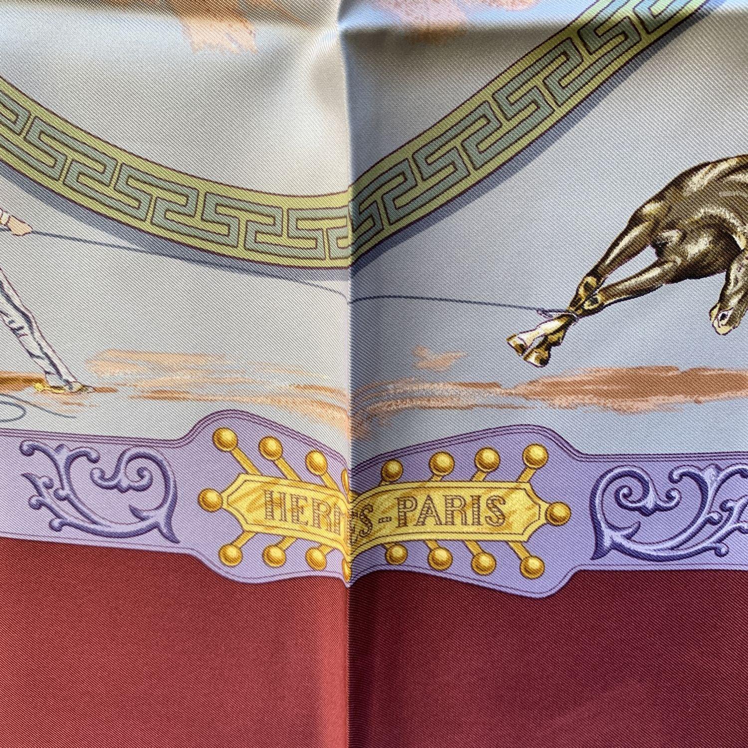 Hermes Paris Vintage Burgundy Silk Scarf Charreada 1990 De Fougerolle 3