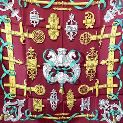 Hermes Paris Vintage Burgundy Silk Scarf Ferronnerie 1970 Cathy Latham