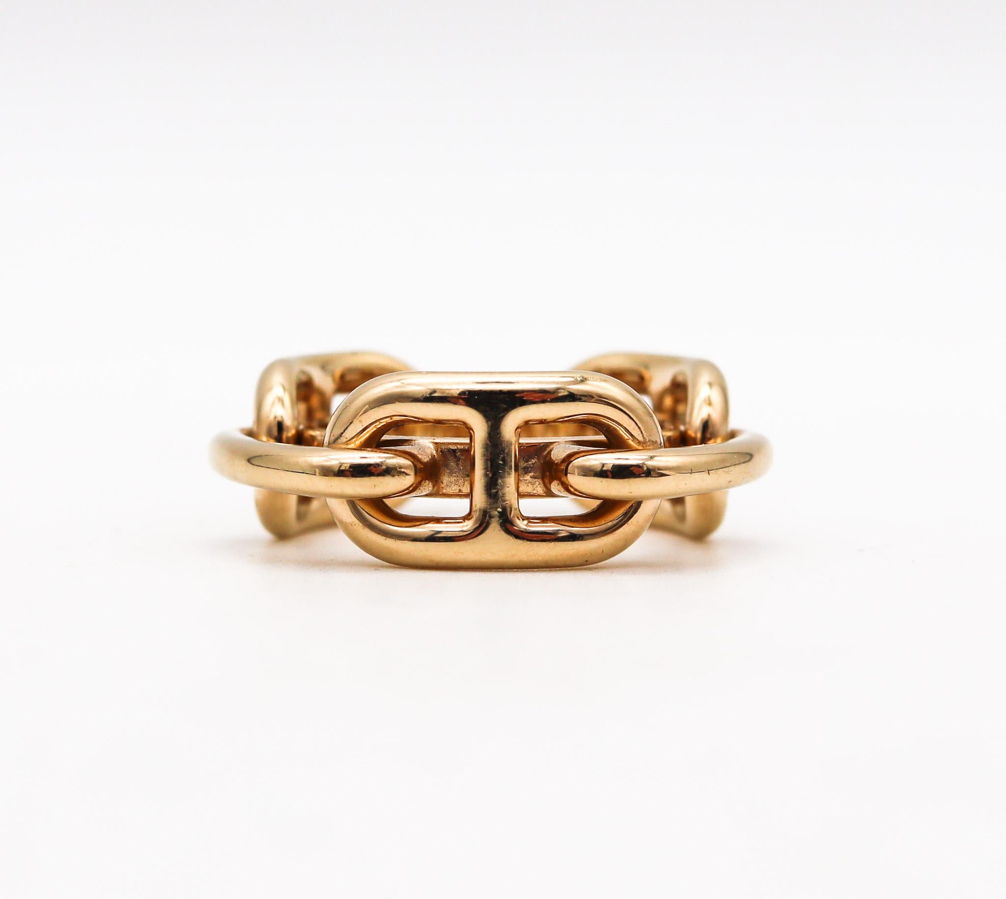 Moderniste Hermes Paris Vintage Chain D'Ancre Scarf Ring In 18Kt Yellow Gold Plated In Box