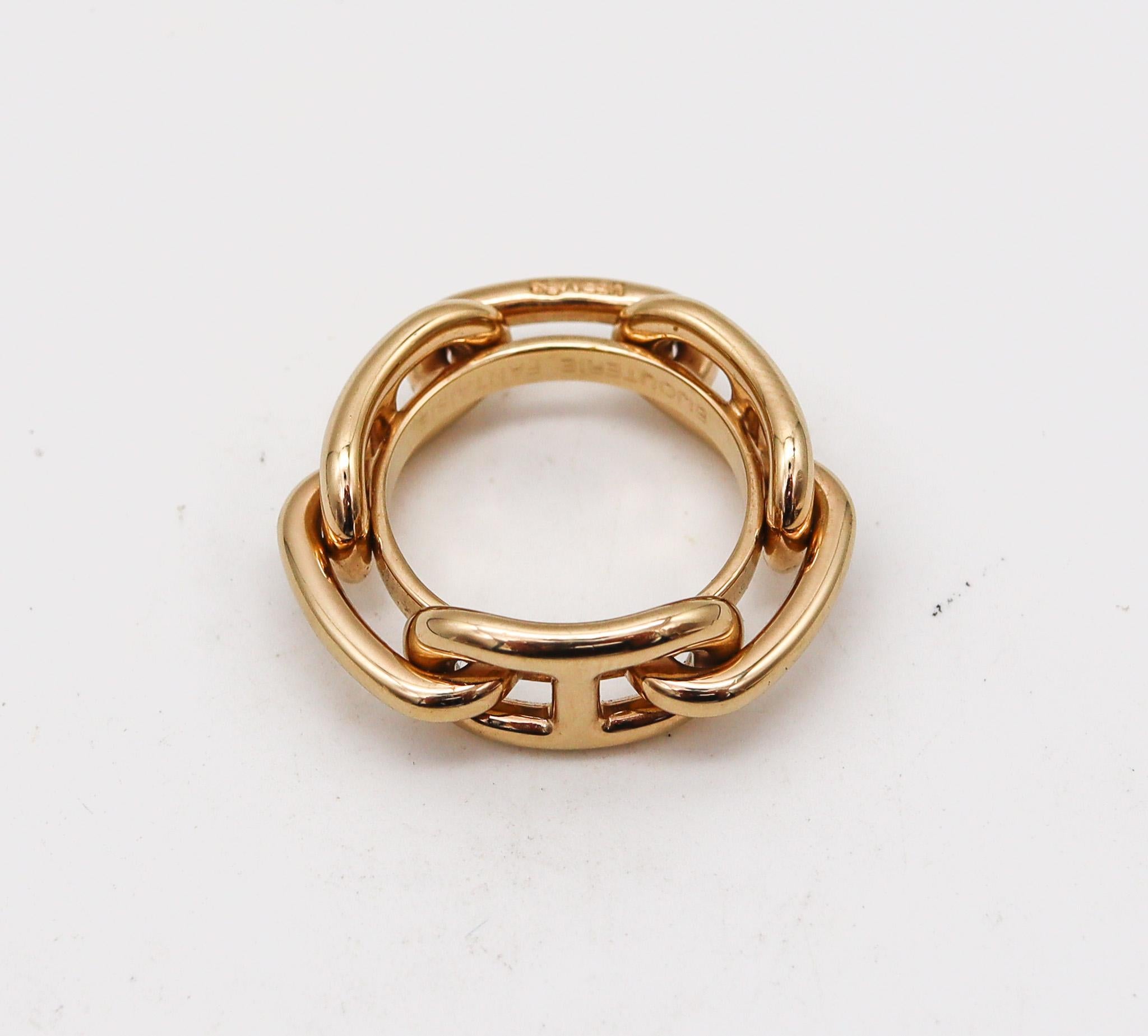 Hermes Paris Vintage Chain D'Ancre Scarf Ring In 18Kt Yellow Gold Plated In Box Excellent état à Miami, FL